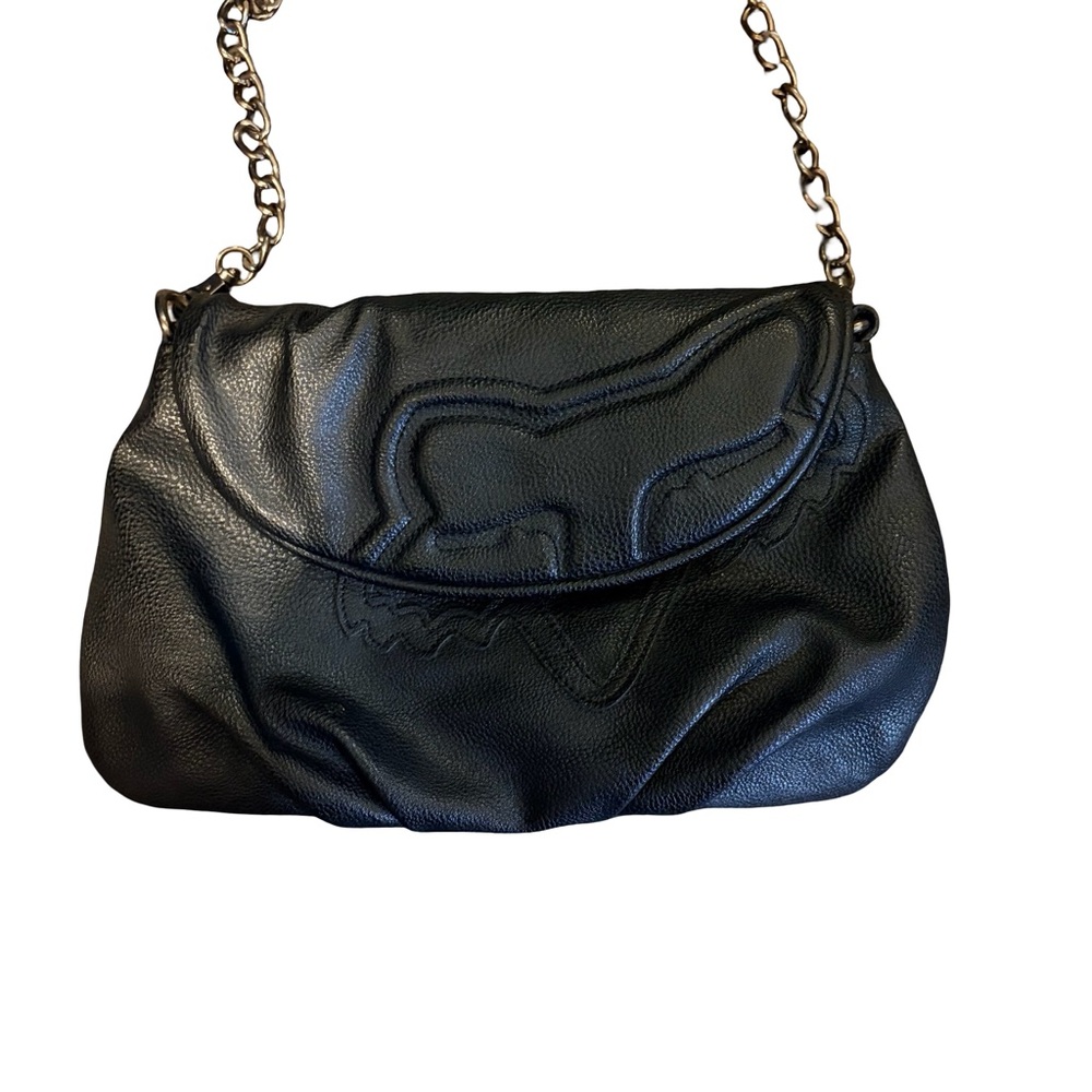 FOX RACING Black Crossbody Purse Chain Straps Handles  Faux Leather FX